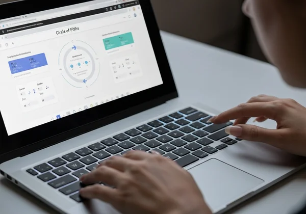 Interactive Circle of Fifths tool on a laptop screen