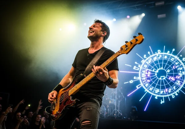 Confident bassist performing live