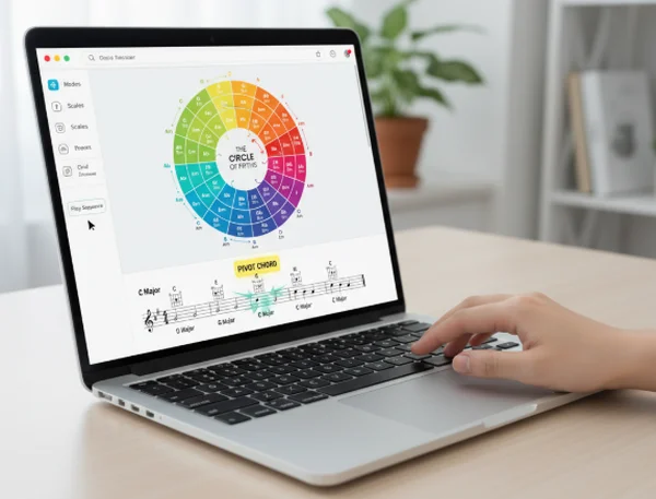 User interacting with online music theory tool