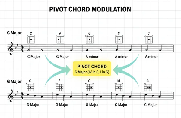 Diagram showing a pivot chord connecting two keys